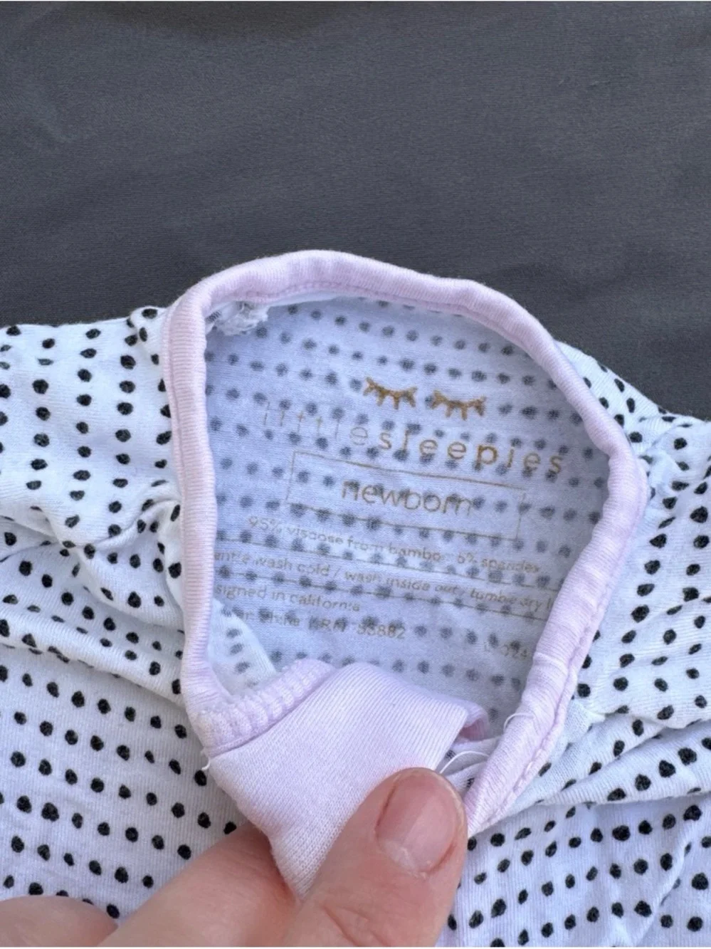 Little Sleepies White Polka Dot One-Piece with Pink Trim